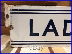 Vintage Antique LADIES Flange Porcelain Sign Restroom Bathroom Gas Station