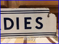 Vintage Antique LADIES Flange Porcelain Sign Restroom Bathroom Gas Station