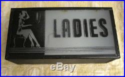 Vintage Antique LADIES RESTROOM Reverse Paint Light Up SIGN Theater ART DECO