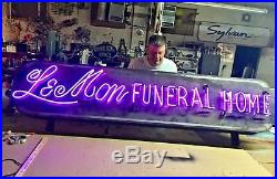 Vintage Antique LeMon Funeral Home Purple Neon Sign Large Mortician 1940s OOAK