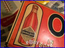Vintage Antique Orange Julep Soda Cola Tin Non Porcelain Door Push Kicker Sign