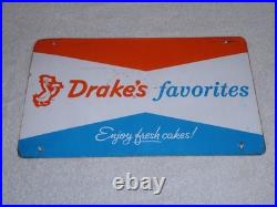 Vintage Antique Original Drake's Favorite Fresh Cakes? +duck 13.5 Metal Sign