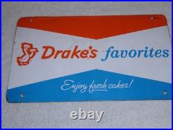Vintage Antique Original Drake's Favorite Fresh Cakes? +duck 13.5 Metal Sign