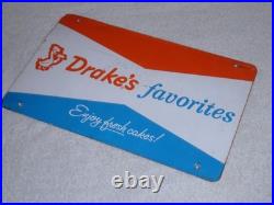 Vintage Antique Original Drake's Favorite Fresh Cakes? +duck 13.5 Metal Sign