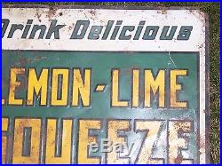 Vintage Antique Rare Lemon Lime Squeeze Tin Soda Bottle Sign Pop Advertising