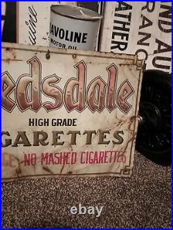 Vintage Antique Tin Embossed Reedsdale 20 Cents Cigarettes Advertising Sign Rare