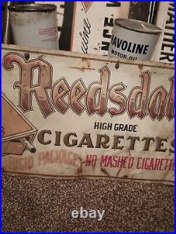 Vintage Antique Tin Embossed Reedsdale 20 Cents Cigarettes Advertising Sign Rare