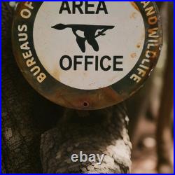 Vintage Area Office Porcelain Sign Bureaus Of Sport Fisheries An Wildlife Refuge