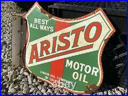 Vintage Aristo Porcelain Flange Sign Motor Union Oil Gas Service Station Lube