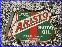 Vintage Aristo Porcelain Flange Sign Motor Union Oil Gas Service Station Lube