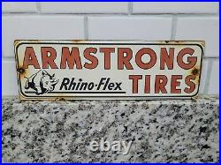 Vintage Armstrong Tires Porcelain Sign Metal Rhino Auto Parts Gas Oil Garage