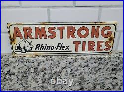 Vintage Armstrong Tires Porcelain Sign Metal Rhino Auto Parts Gas Oil Garage