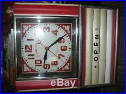 Vintage Art Deco Durable Sign Co. Wall Advertising Clock RUNS, LIGHTS UP 1940S