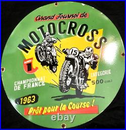 Vintage Art MOTOCROSS 1963 PORCELAIN ENAMEL SIGN Rare Advertising 30 Motorcycle
