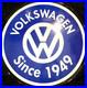 Vintage-Art-VOLKSWAGEN-SINCE-1949-PORCELAIN-ENAMEL-SIGN-Rare-Advertising-30-Dia-01-xlgd