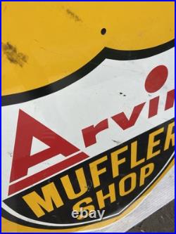 Vintage Arvin Muffler Shop Auto Original Double Sided Sign Large 29 x 29 Stout