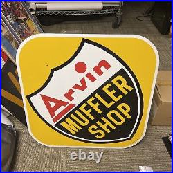 Vintage Arvin Mufflers double Sided Painted Metal Not Porcelain Advertising Sign