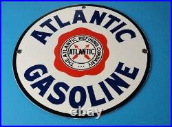 Vintage Atlantic Gasoline Porcelain Gas Service Station Pump Plate Ad Sign