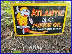 Vintage Atlantic Motor Oil Vintage Porcelain Sign Stops Engine Chatter Gas 16 Vintage Atlantic Motor Oil Vintage Porcelain Sign Stops Engine Chatter Gas 16