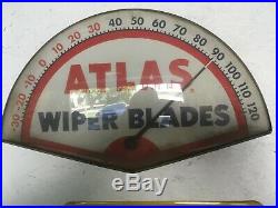 Vintage Atlas Wiper Blades Advertising Thermometer Sign