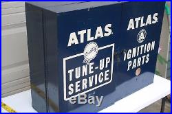 Vintage Atlas service parts bin cabinet gas and oil sign advertising