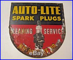 Vintage Auto Lite Spark Plugs Flanged Advertising Automotive Sign Barn Find