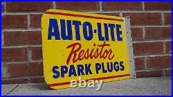 Vintage Auto Lite Spark Plugs Porcelain Sign Rare Gas Oil Service Station Pump