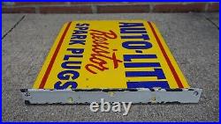 Vintage Auto Lite Spark Plugs Porcelain Sign Rare Gas Oil Service Station Pump