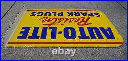 Vintage Auto Lite Spark Plugs Porcelain Sign Rare Gas Oil Service Station Pump