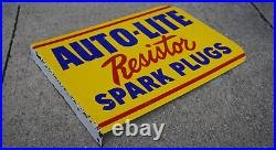 Vintage Auto Lite Spark Plugs Porcelain Sign Rare Gas Oil Service Station Pump