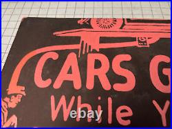 Vintage, Automobile, Car, Rare Cardboard, Sign, Cars Greased while you wait