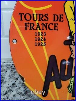 Vintage Automoto Porcelain Sign Bicycle Cycling Tour De France Bike Gas Station