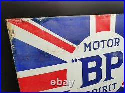 Vintage BP Motor Spirit Flag Double Sided Enamel Sign. Petrol Oil Automobilia