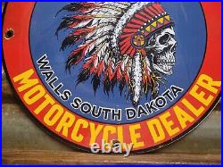 Vintage Badlands Indian Motorcycles Porcelain Sign Gas Oil Sales Walls S Dakota