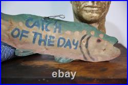 Vintage Bait Shop Fishing Sign Original Metal Tin Fish Catch of the Day Display Vintage Bait Shop Fishing Sign Original Metal Tin Fish Catch of the Day Display