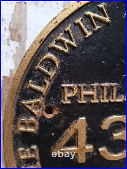 Vintage Baldwin Locomotive Sign Cast Iron 1916 Railroad Train Plaque Philly Pa