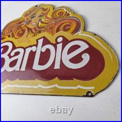 Vintage Barbie Mattel Toys Sign Porcelain Advertisement Store Gas Pump Sign