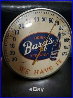 Vintage Barq's Root Beer Round Advertising Thermometer Sign Gas Station Oil