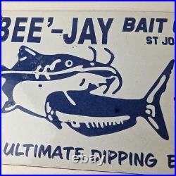 Vintage Bee Jay Bait Sign Lures Tackle Fishing Porcelain Gas Oil Sign