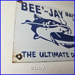 Vintage Bee Jay Bait Sign Lures Tackle Fishing Porcelain Gas Oil Sign