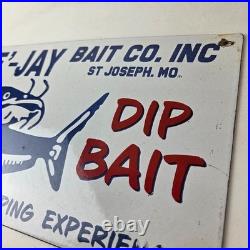Vintage Bee Jay Bait Sign Lures Tackle Fishing Porcelain Gas Oil Sign