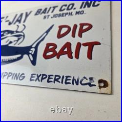 Vintage Bee Jay Bait Sign Lures Tackle Fishing Porcelain Gas Oil Sign