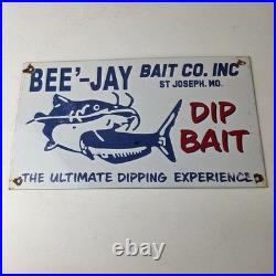 Vintage Bee Jay Bait Sign Lures Tackle Fishing Porcelain Gas Oil Sign