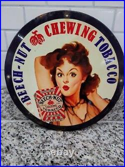 Vintage Beech Nut Porcelain Sign Chewing Tobacco Cigar Smoke Pipe Cigarette Gas