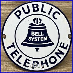 Vintage Bell System Public Payph0ne Porcelain Sign Gas Station Oil Telephone Att