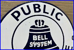 Vintage Bell System Public Payph0ne Porcelain Sign Gas Station Oil Telephone Att