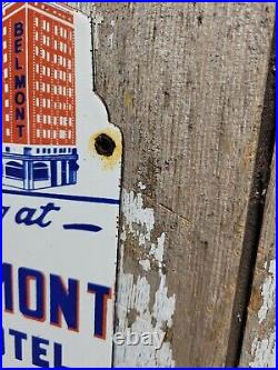 Vintage Belmont Hotel Porcelain Sign Old Diecut Madison Travel Tourist Motel