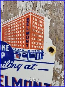 Vintage Belmont Hotel Porcelain Sign Old Diecut Madison Travel Tourist Motel