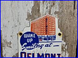 Vintage Belmont Hotel Porcelain Sign Old Diecut Madison Travel Tourist Motel