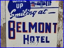 Vintage Belmont Hotel Porcelain Sign Old Diecut Madison Travel Tourist Motel